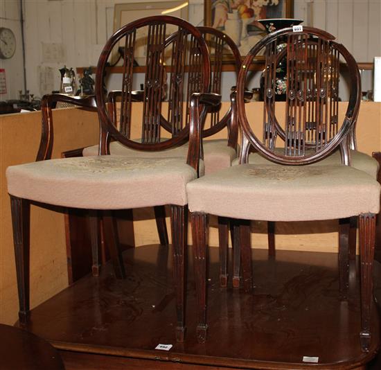 Set of 6 Edwardian mahogany dining chairs & George III mahog table & George III demi lune table (-)